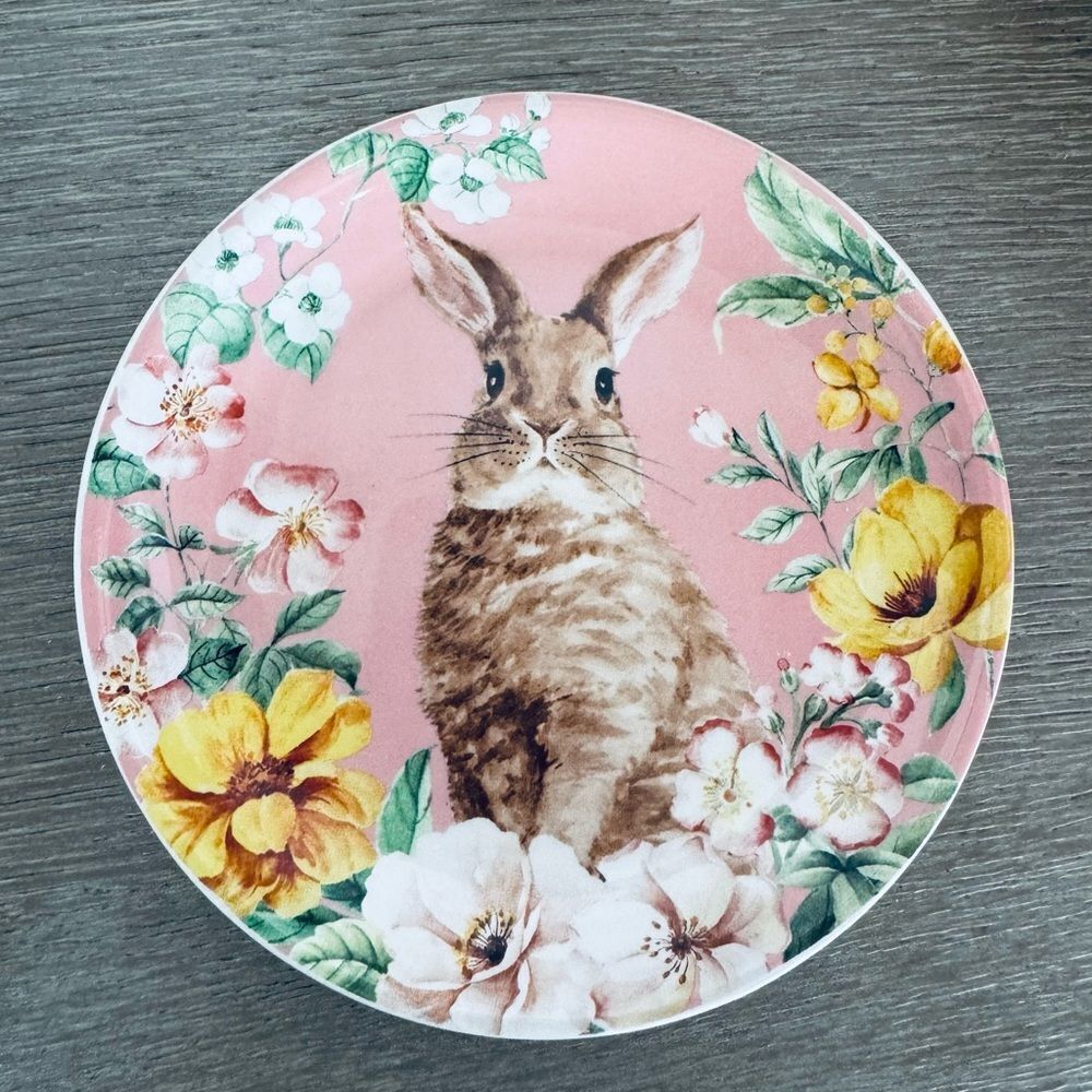 Easter Bunny Rabbit Pink Floral Trinket Tray Ceramic Plate